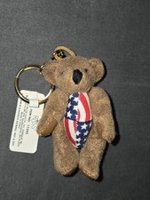 Vintage 1999 Russ Berrie Plush Teddy bear Keychain, Patriotic American Design