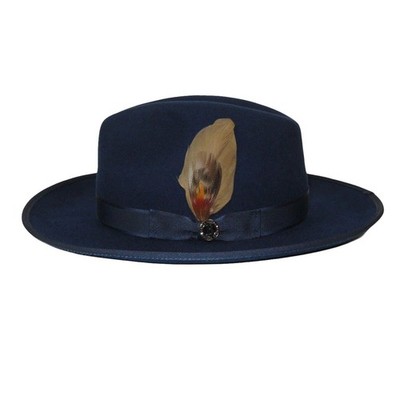 Mens Hat BRUNO CAPELO Australian Wool Wide Brim Fedora Melrose MR371 Navy Blue