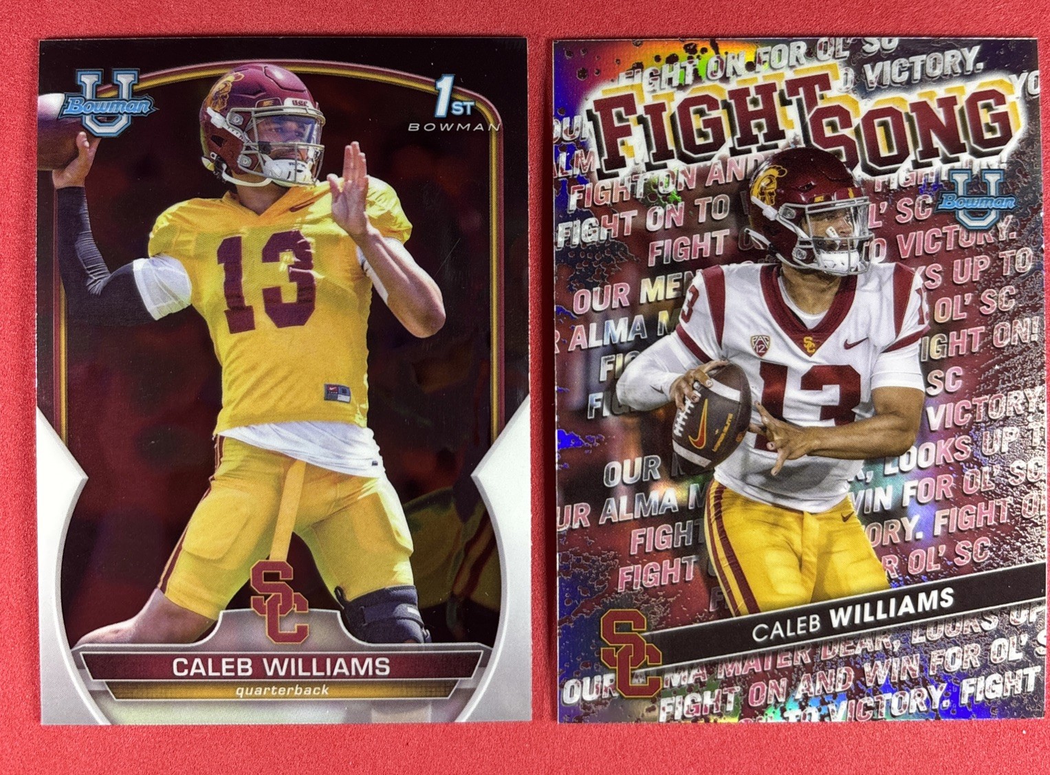 2022 Bowman U Chrome Caleb Williams #50 & Fight Song Refractor #FS-4