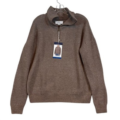 NWT Modern Ambition Womens Brown Merino Wool Blend Quarter Zip Ribbed Sweater Lg