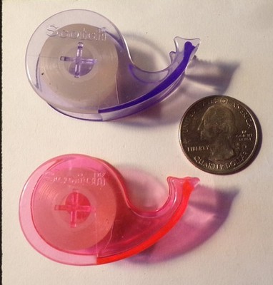 2 Tiny Tape Dispensers Small Miniature Mini Doll Size Adhesive Scotch  Tape