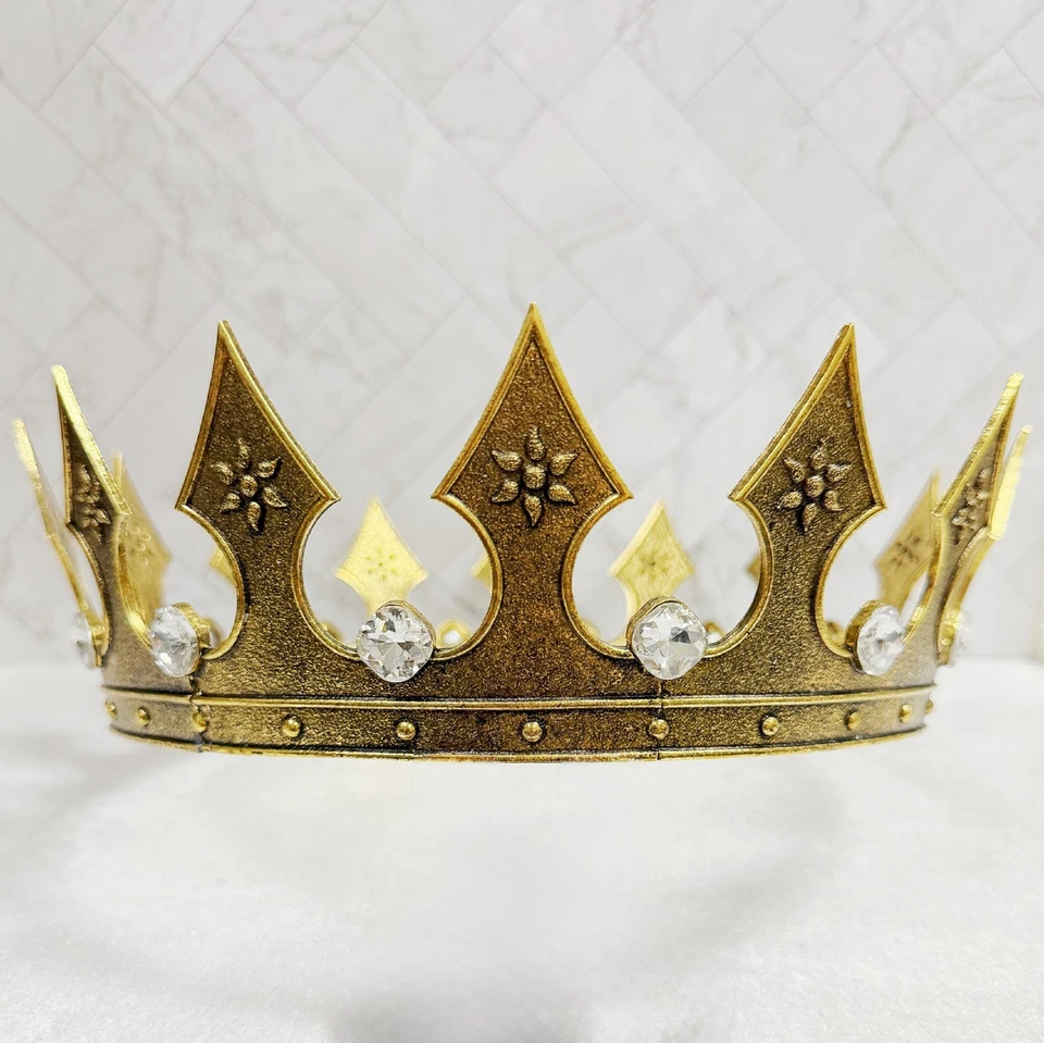 Regal Gold Crown, Royal Renaissance Crown, Medieval Costume, Clear Stone Crown - Image 4 of 4