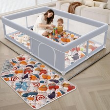 Playard Baby Playpen 65 x 50 Inch with Mat XVISHX Playards Babies Toddlers Game