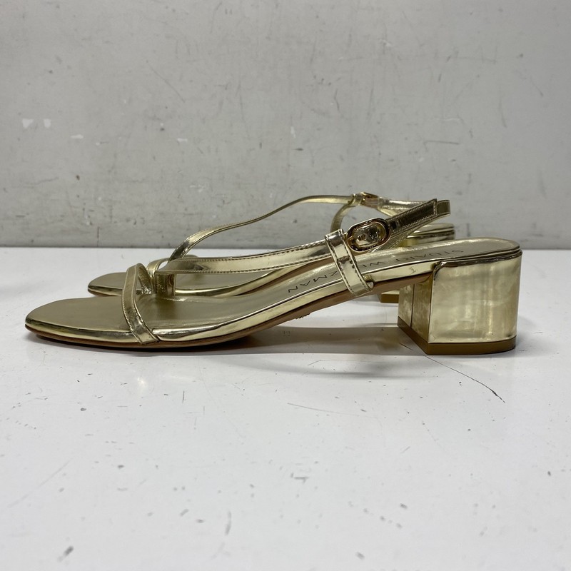 Stuart Weitzman Gold Solid Block Heel Sandals Women Size 10.5B
