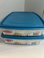 Set of 2 Rubbermaid Deviled Egg Keeper Carrier Clear Blue Good Servin Saver