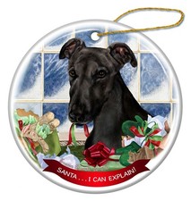 Black Greyhound Porcelain Hanging Ornament Pet Gift Santa I Can Explain 