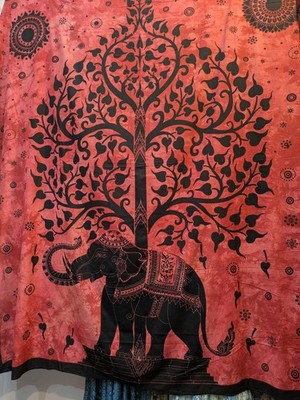 Elefant Baum rot groß Tagesdecke Überwurf Wandteppich Wandbehang