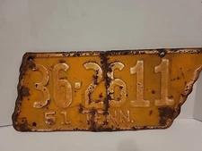 1951 Tennessee State-Shaped Orange  Tag # 36-2611
