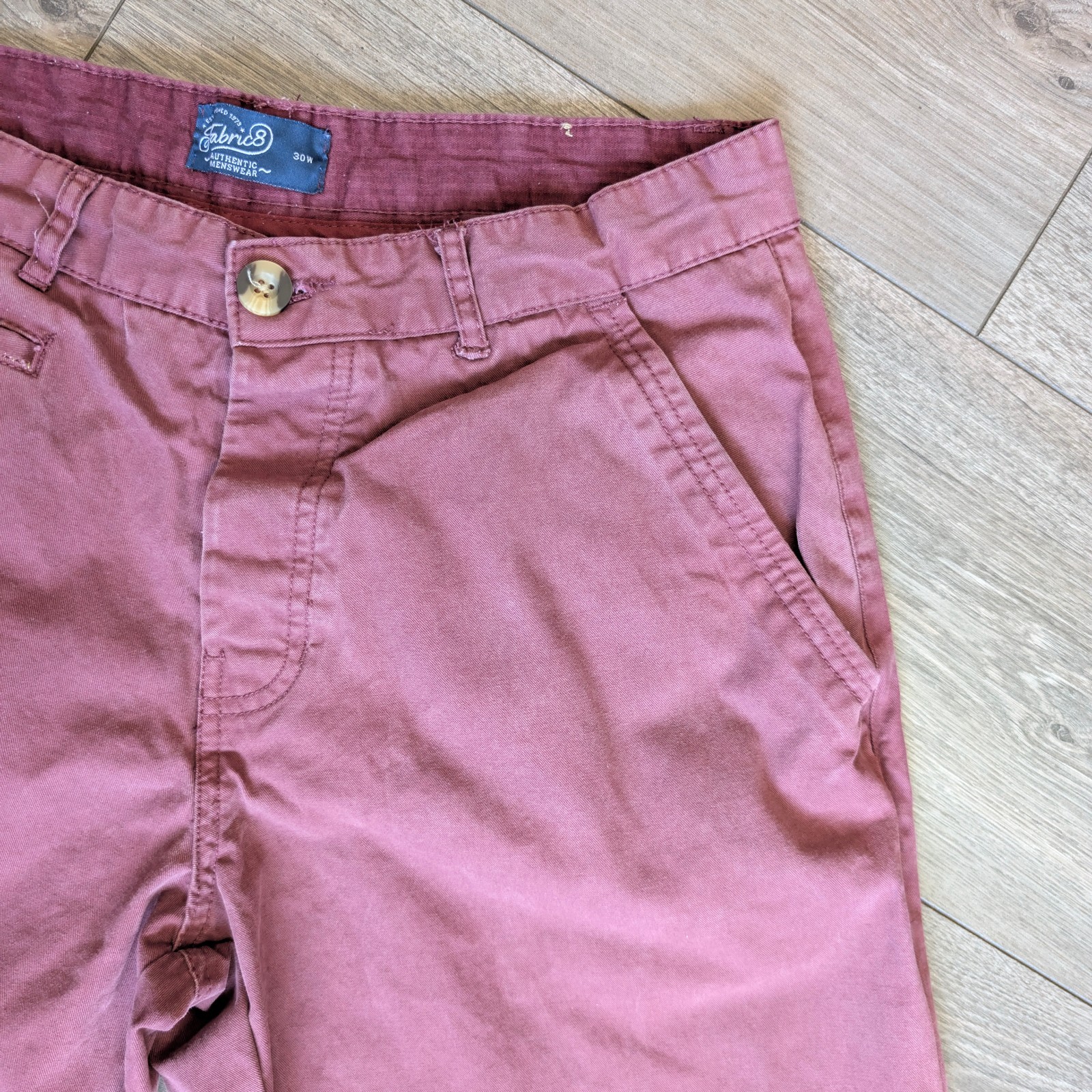Fabric 8 Authentic Menswear Chino Shorts Pink Red Raspberry Size 30W Cotton image 3