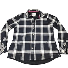 Orvis Plaid Shirt S Black Gray Snap Front Shacket Grunge Patina Workwear Chore