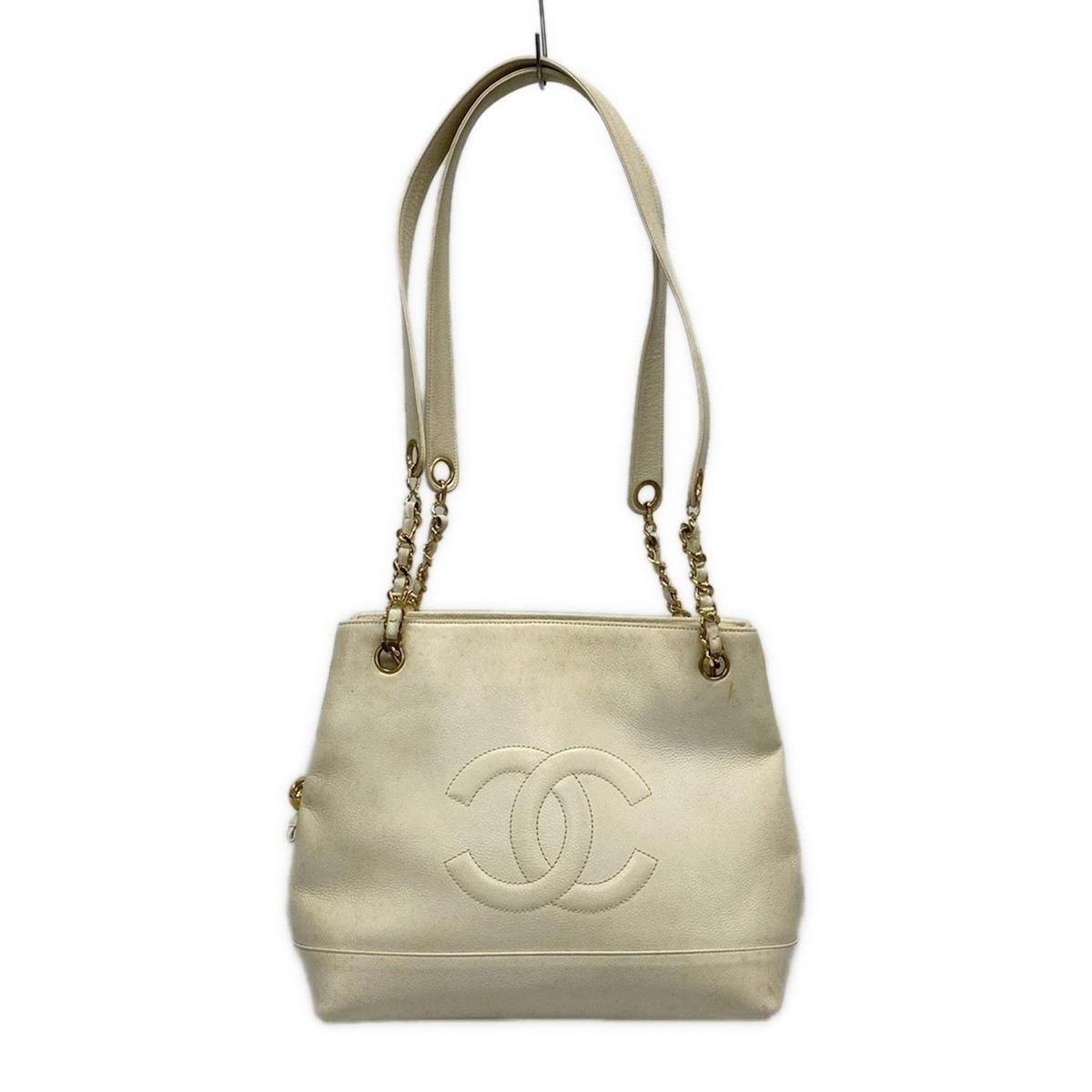 Vintage CHANEL White Shoulder Bag with Gold Hardware