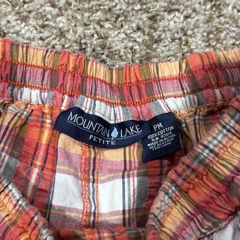 Mountain Lake 格子棉质休闲短裤,带抽绳腰围,尺寸 S/Petite — 第 2/3 张图片