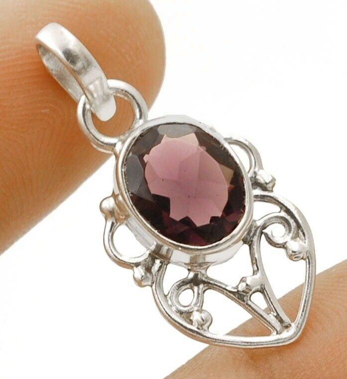 2CT Natural Amethyst 925 Sterling Silver Pendant Jewelry 1 1/5" Long @21-4