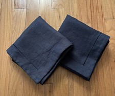 Peacock Alley Rio Flanged Euro Shams Set (2) 100% Heavy Linen Navy Made in USA