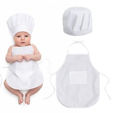 Matwsec 2PCS Baby Chef Outfit 16.7X13.8in Baby Apron and 10in Width Chef Hat