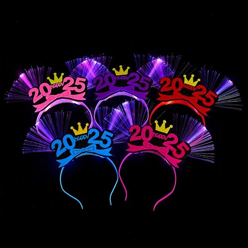 2025 Happy New Year Glow Headband LED Glowing Hair Hoops for Children Adults - Picture 5 of 7