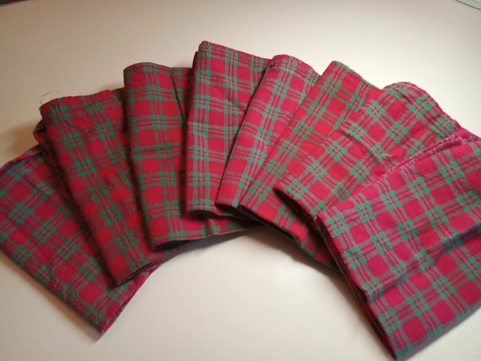 Christmas Cloth Napkins Set of 8- Decorative Plaid Check Dinner Soft Cotton - Image 3 of 4