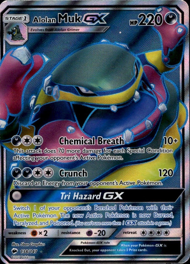 Alolan Muk GX 138/147 Ultra Rare Burning Shadows Pokemon Holo Moderately Played