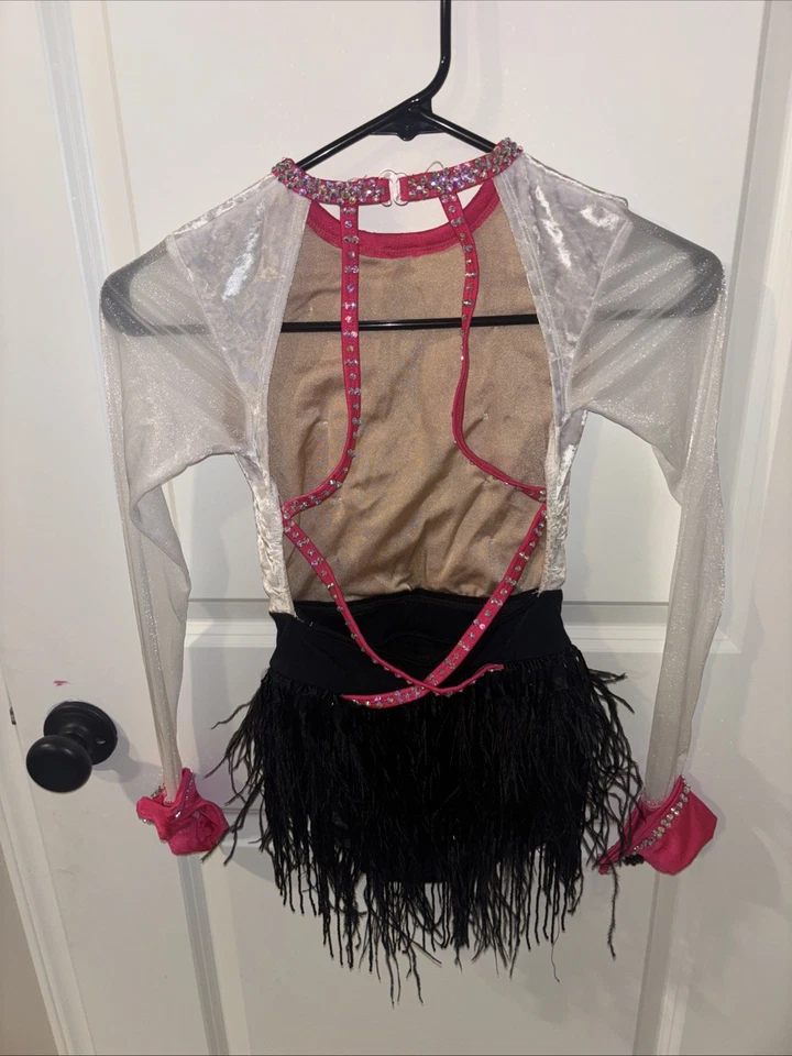 Mini disfraz de baile con pedrería negro, rosa y blanco, aproximadamente niños talla 10/12 Foto 2 de 2