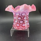 PINK & PURPLE ART GLASS VASE, COIN DOT PATTERN, RUFFLED EDGE