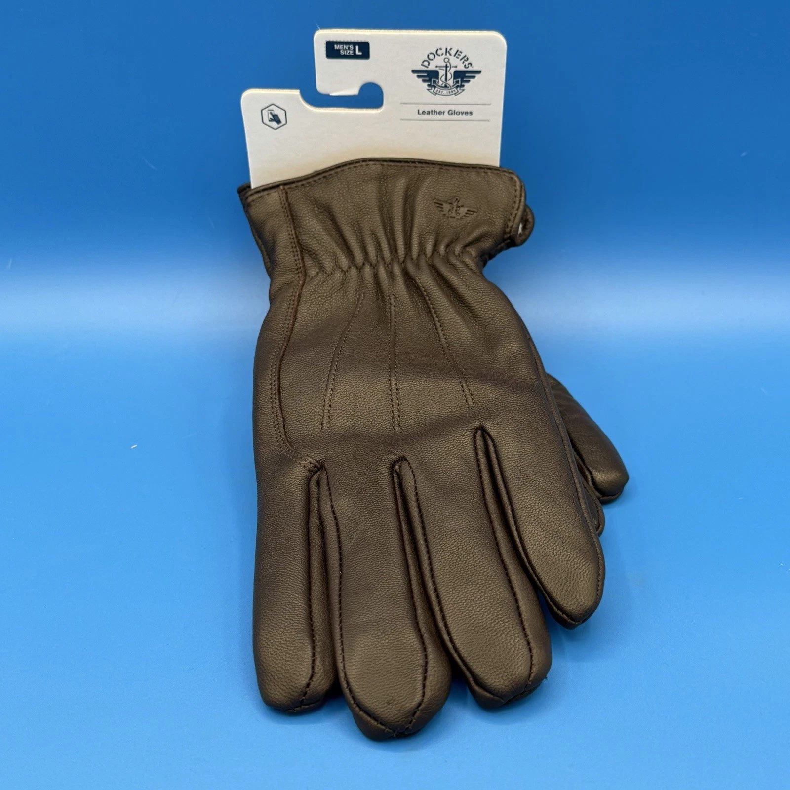 Dockers Men Brown Leather Winter Gloves Sherpa Lined Heat Retention Warm Large