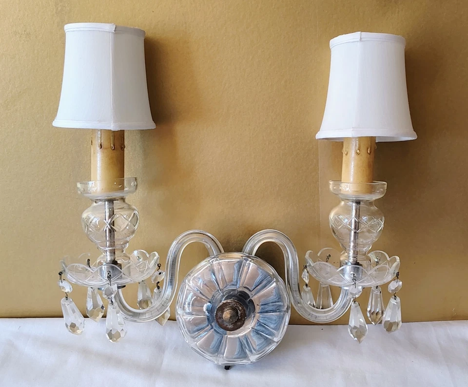 4 apliques de pared antiguos con prisma de 14" de cristal tallado en luz de 14" Foto 2 de 4