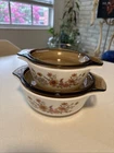 Vintage Pyrex England Woodland Country Autumn Casserole Amber Lid Set Of 2 Rare