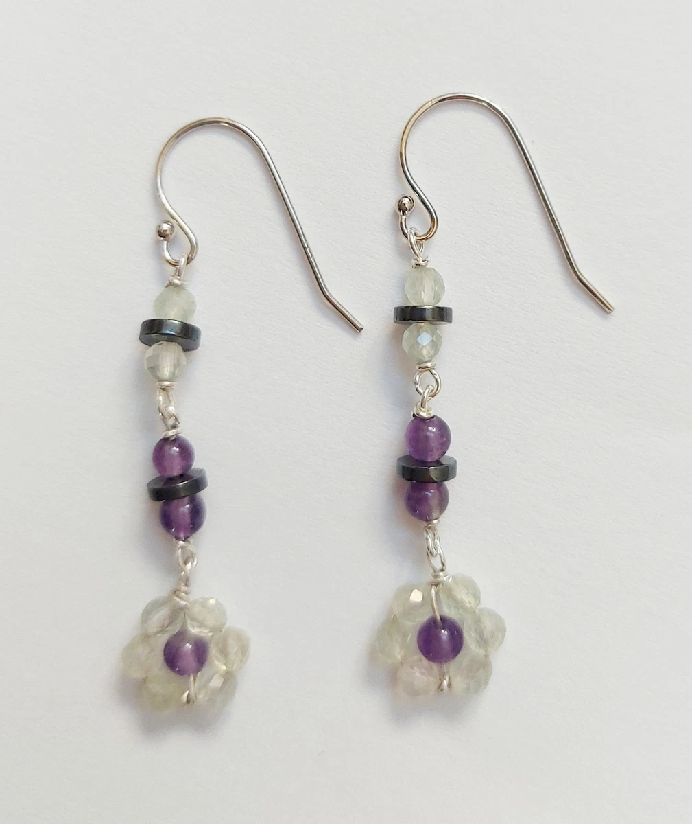 Orecchini Pendenti In Argento Sterling 925 Con Ametista Naturale Sfaccettata - Pietra Viola A Goccia - 3.5 Cm