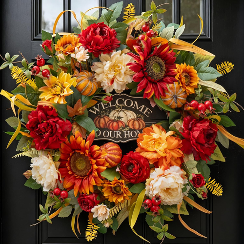 Rustic Fall Gate 24 Inch Fall Wreath for Front Door,Rustic Harvest Autumn Wreath ...