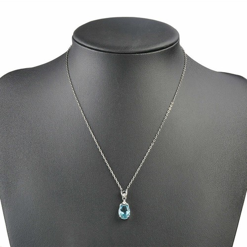 Vintage Style Gem Silver Natural Chain Aquamarine Pendant Necklace Jewellery - Picture 2 of 4