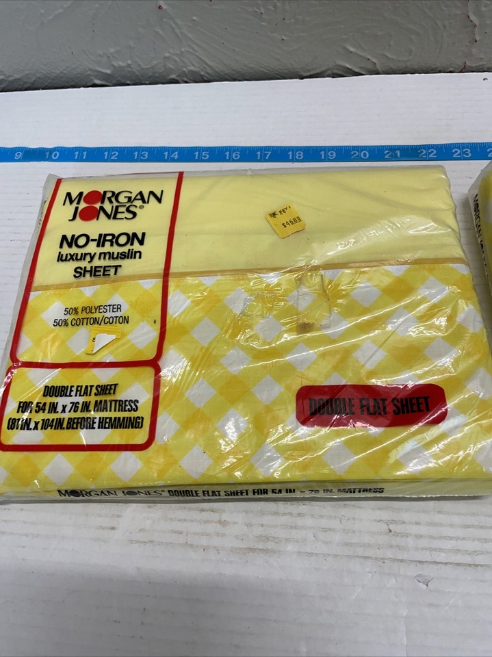Jones Double Flat & Fitted Sheet Yellow Gingham Check No Iron 81
