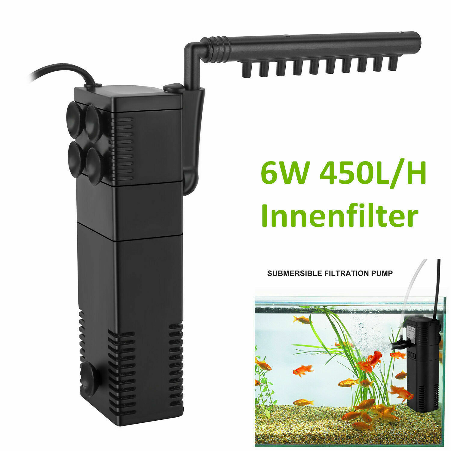 Aquarium Innenfilter Aquarium-Pumpe Filterpumpe 450L/h 6W f