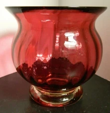 Vintage Block F Signed Fenton Footed Cranberry Optic Glass 5" Vase Excellent