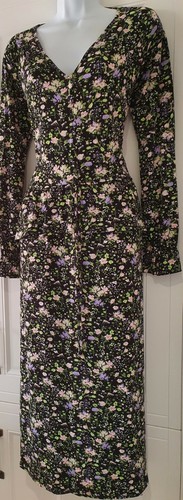 Womens ASOS Black Floral Oversized V Neck Frill Jersey Midi Tea Dress 8 New. - Picture 6 of 10