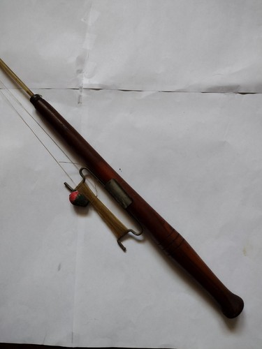 Antique Vintage Fly Fishing Ice Fishing 40-1/2" Wood Handle Nylon Rod Sporting - Picture 2 of 4
