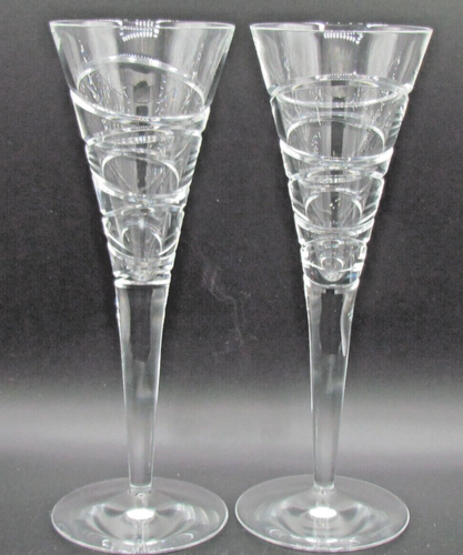 STUART CRYSTAL JASPER CONRAN AURA PATTERN BOXED PAIR OF CHAMPAGNE FLUTES (10362)