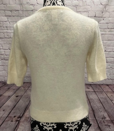 Marina Luna Angora Short Sleeves Knitted Rhinestoned Buttons Cardigan Sweater S - Picture 8 of 14