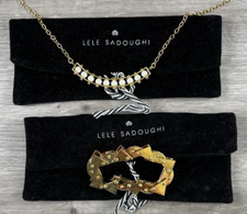 Lele Sadoughi Slider Faux Pearl Necklace and Bracelet Gold Tone