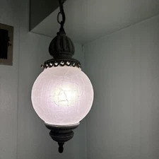 Vtg MCM Crackle Glass Double Swag Light Lamp Hanging Pendant Frosted White 7.5”
