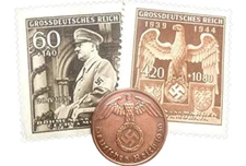 WWII Germany 1 Reichspfennig 1936-1940 Bronze Coin & MNH Stamps Collectible