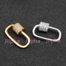 Oval Link Lock Sterling Silver CZ Bail Carabiner Clasp Enhancer Connector A2144