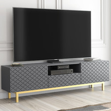 TV Unit 180cm | Diamond Pattern Doors | Modern Grey & Gold Design