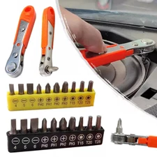 Ratcheting Right Angle Screwdriver Hex Drive 90 Degree Offset + 10pc Bits Set↔