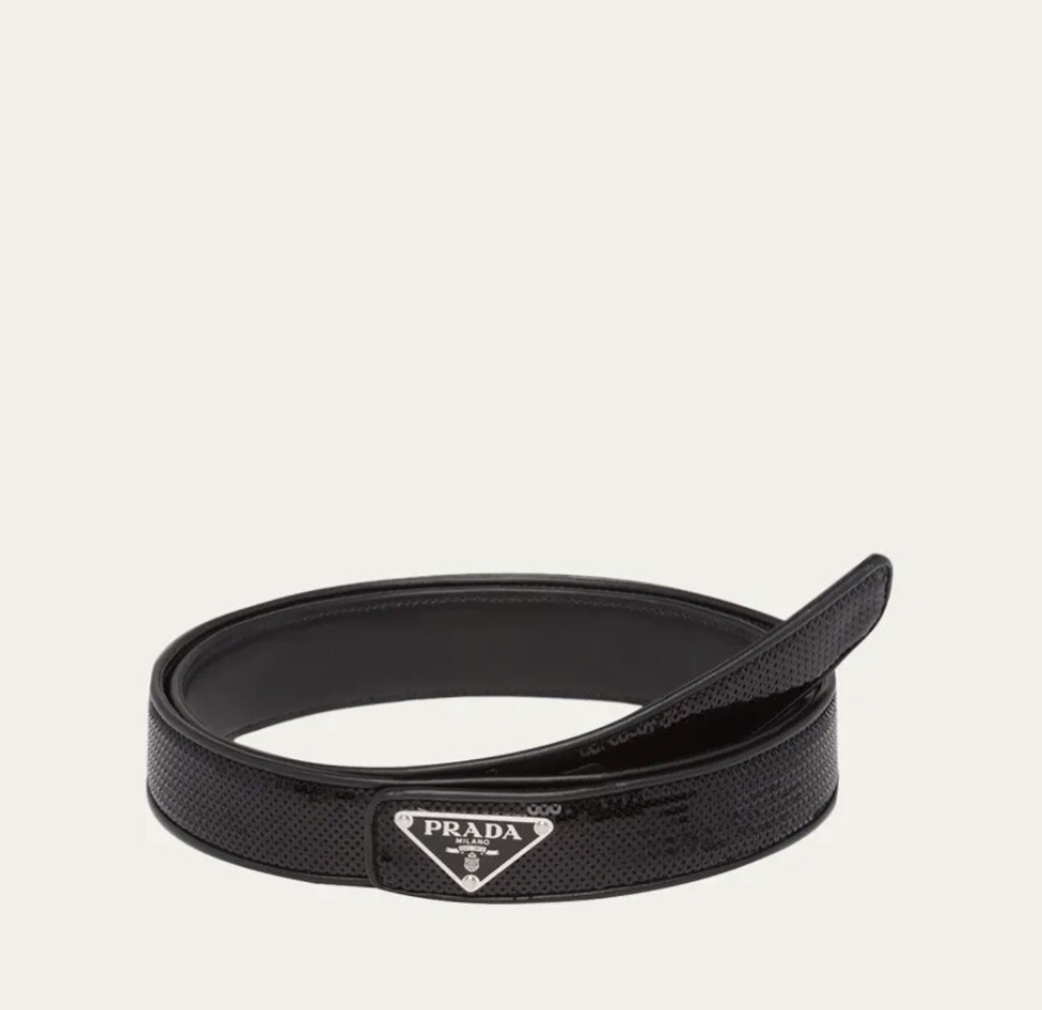 Prada Sequin silver Triangle Belt Size 95 | eBay