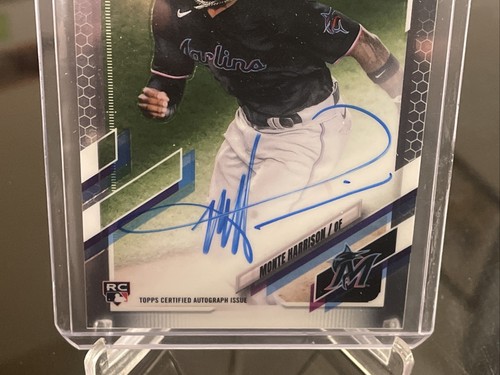 2021 Topps Chrome #RA-MH Monte Harrison On Card RC Rookie Autograph Marlins - Picture 2 of 3