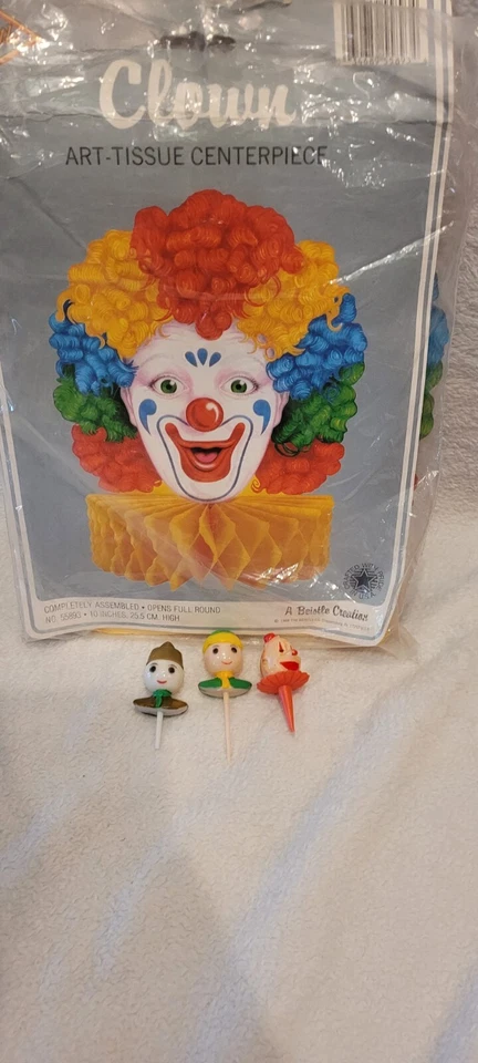 Vintage 1988 Beistle Rainbow Clown Tissue Centerpiece Party Table Decor & Cake T - Image 4 of 4