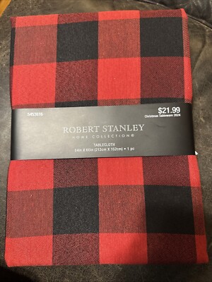 Robert Stanley Home Collection Tablecloth Black & Red Buffalo Check 84 x60  NWT