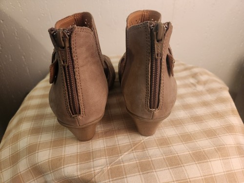 Earth Womens sz 6 D Nubuck Brown Perforated Peep Toe Booties Keri Wide Khaki #16 - Picture 4 of 6