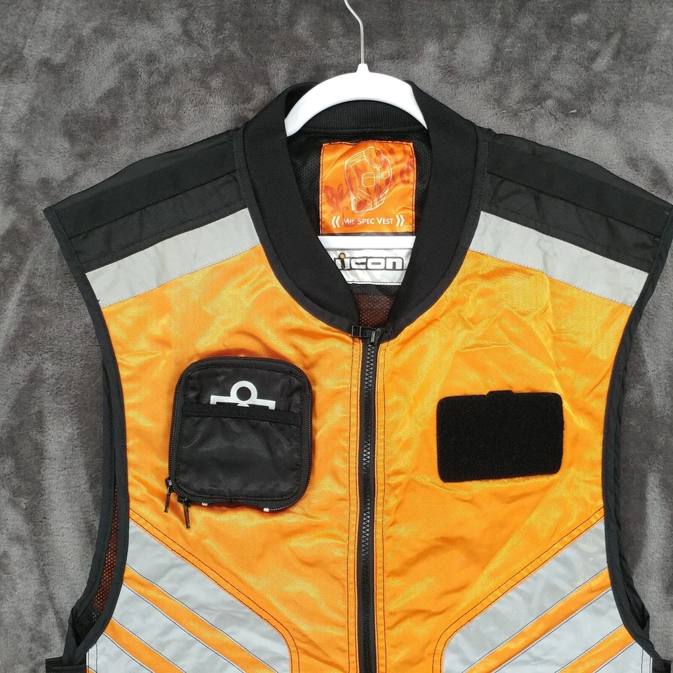 Chaleco de Motocicleta Icon Mil Spec Chaqueta Naranja Reflectante Cremallera Frontal Talla Regular Foto 2 de 4