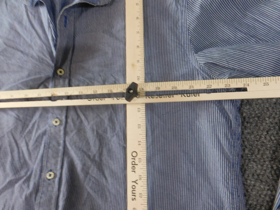 Izod mens Shirt Extra Large Blue Striped slim fit button up classic - Image 4 of 4